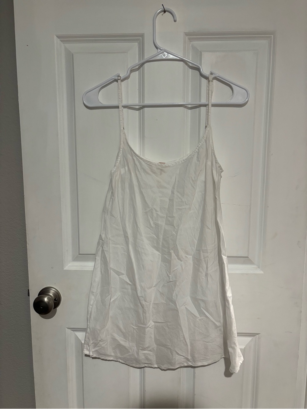 Free People White Scoop Neck Tank with Gold Logo Plate